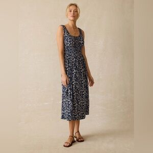 Faherty Sunseeker Dress Juniper Ikat Floral Maxi Size M